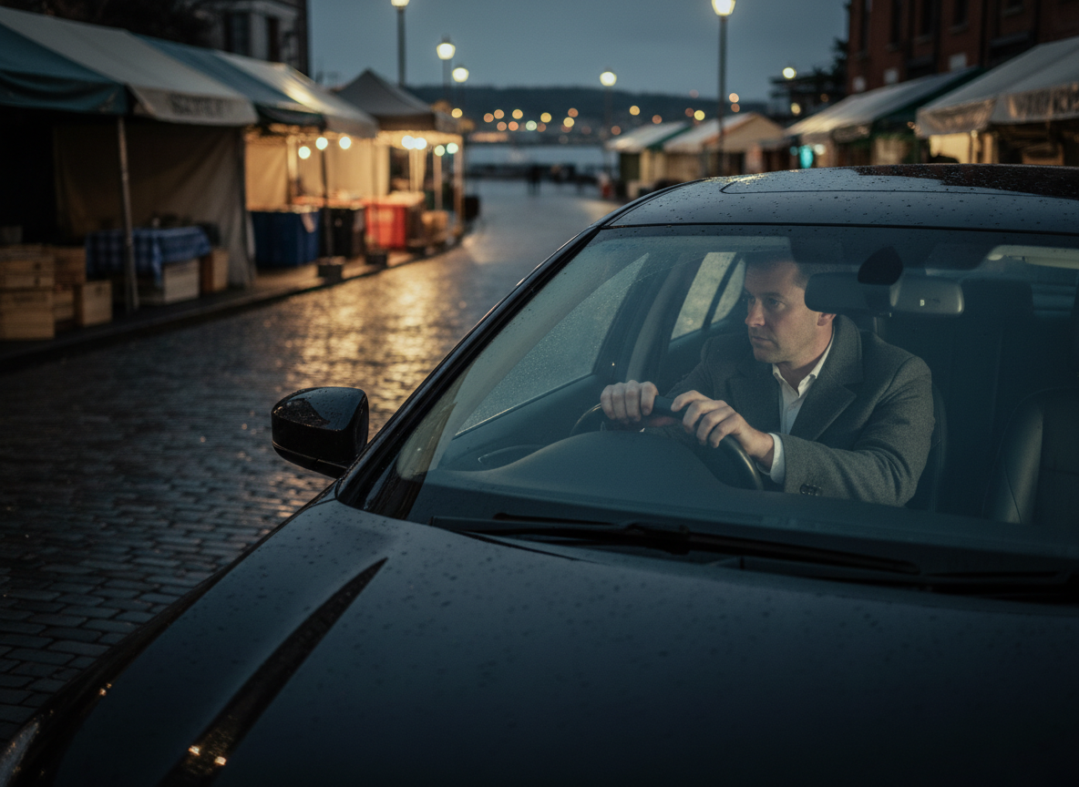 He waits in his car by Sullivans Cove